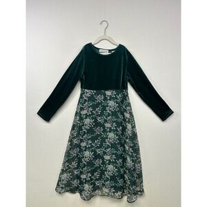Whimsigoth Christie Brooks Girls M 10-12 Green Velvet Floral Chiffon‎ Maxi Dress